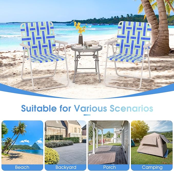 Giantex 4-Pack Beach Chairs for Adults Camping Chair with Steel Frame Lightweight Folding Directors Chairs for Outdoor Webbing Patio Fishing Yard Poolside Lawn Chairs Set of 4 (Blue)