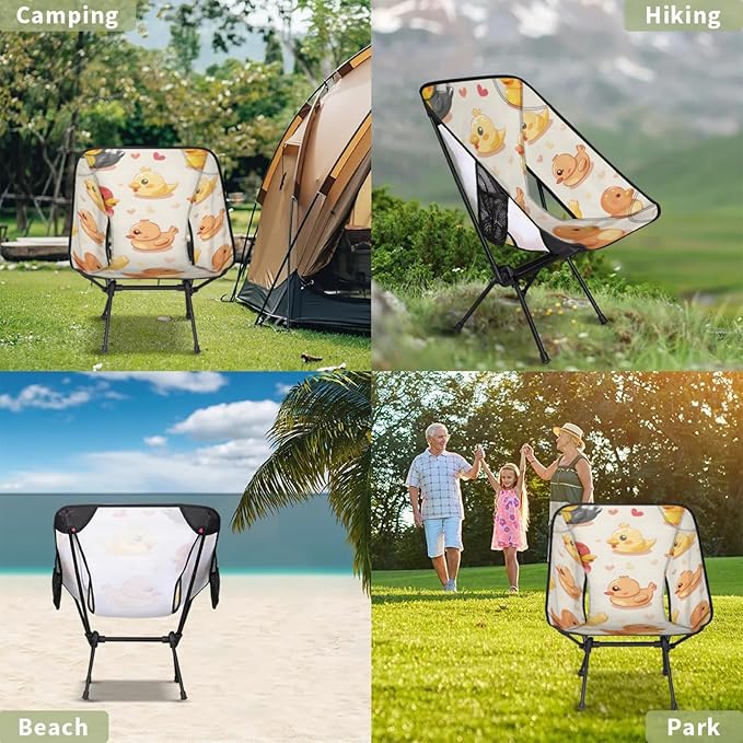 Honeybaby Folding Camping Chair Cute Duck Print Camping Chairs Lightweight Portable Chair Outdoor Foldable Chairs for Camping Travel Picnic Beach Hiking