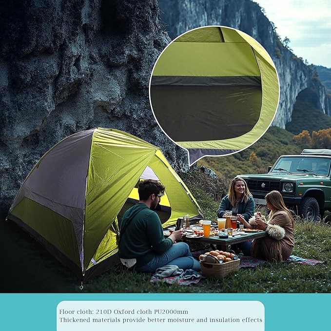 Tents for Camping 4 Person Camping Tents Waterproof Windproof Family Camping Tent Outdoor Dome Tent Easy Setup 210D Oxford Cloth Waterproof (Green -4 People)