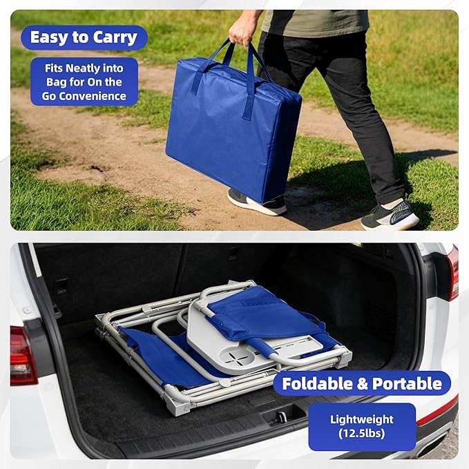 Camping Directors Chair Portable Folding Chair with Side Table and Pocket for Beach Camping Lawn &amp Fishing Navy