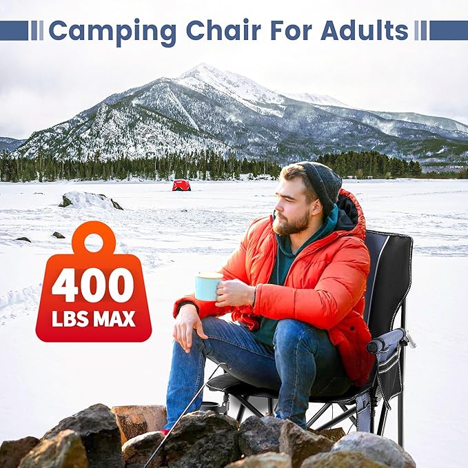 Heated Camping Chairs for Adults Portable Heated Chairs for Outdoor Outdoor Heated Chair Folding Chairs Heavy Duty Lawn Chairs for Adults with Cup Holder Navy Blue (Battery NOT Included)