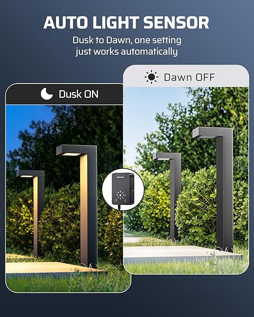 DEWENWILS 12V Landscape Lighting kit 1x120W Transformer with Dusk to Dawn Photocell Sensor+8x3.2W Aluminum Low Voltage Pathway Lights 100FT Wire+8 Pack Connector for Patio Yard Garden