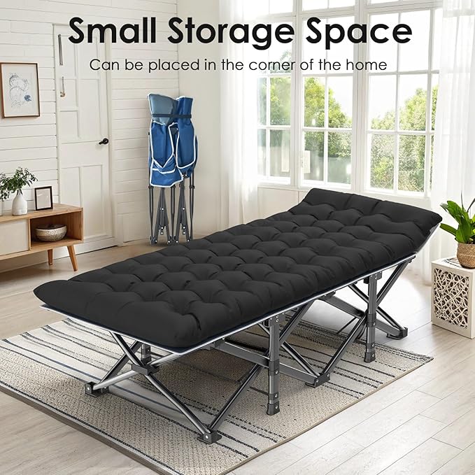 Suteck Camping Cot 32In XXL Folding Camping Cot Heavy Duty Sleeping Bed for Adults 1200D Double Layer Oxford Cots for Camping W/Pilllow Mattress Carry Bag for Home Office Nap Beach Travel 900LBS