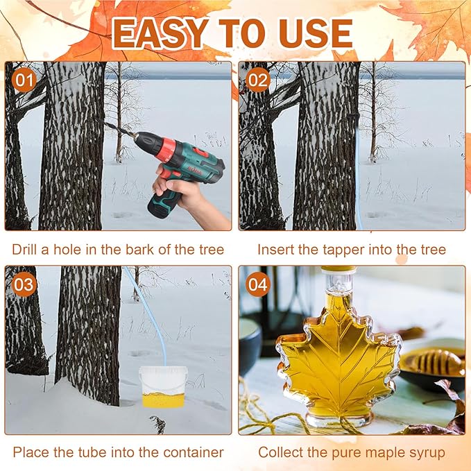 5 Sets Maple Syrup Tapping Kit Including 5 Buckets (5L) with Lid 30ft Tubing 10 Tree Taps 1 Tap &amp Drill Bit Maple Tree Tapping Kit for Experts or Beginners Maple Birch Syrup Collection Supplies