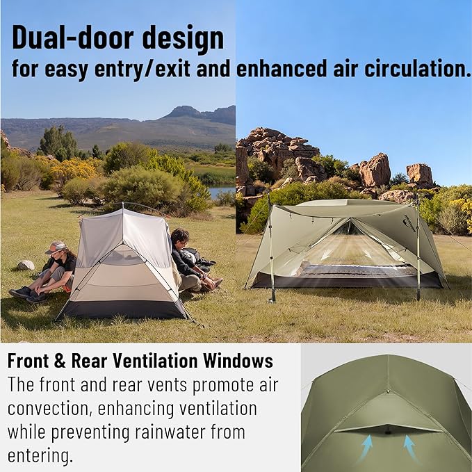 Naturehike 2025 Mongar Pro/Base Camping Tent 1-3 Person Ultralight Backpacking Tent 20D Nylon 3 Season Waterproof Mongar 2 Person Hiking Tent for Backpacker Trip Solo Camping