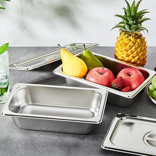 Mifoci Stainless Steam Hotel Pan with Lid 2-1/2 Inch Deep Steam Table Pan Restaurant Supplies Reusable Anti Rust Catering Storage for Home Party Restaurant Hotel Buffet(6 Sets1/4 Size)
