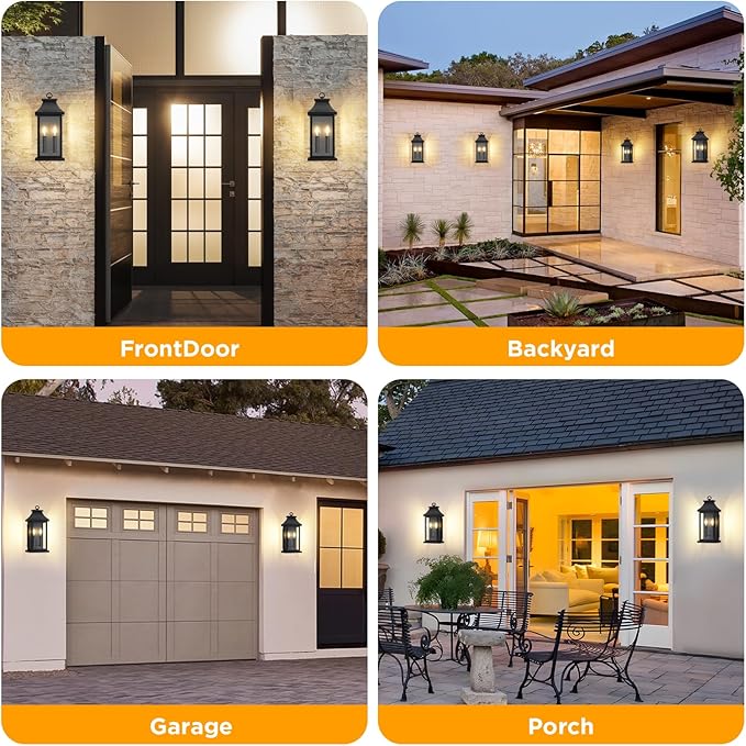 Large Outdoor Wall Lights Outside Lights Exterior Lighting Fixtures Wall Mount Wall Sconce Light Outdoor Lanterns for Porch Black 18 2-Light 1-Pack
