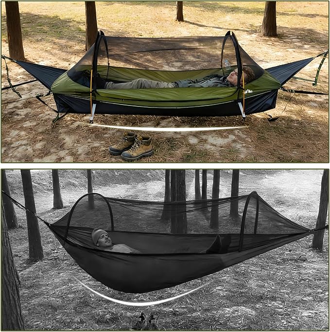 Night Cat Flat Lay Hammock Tent with Mosquito Net Waterproof Rainfly for 1 Person Backpacking Hiking Camping Lightweight 330LBS 87x28x19in