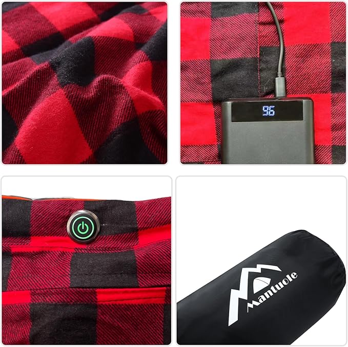Heated Sleeping Bag pad Heated Sleeping Bag Liner 5 Heating Zones Operated by 5V/3A Type-C Battery Power Bank (Battery NOT Included) or Other Type-C Power Supply. Type-C.