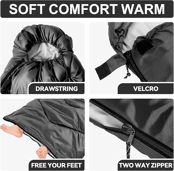 XXL Winter Sleeping Bags for Adults Cold WeatherCamping Sleeping Bag for Kids with Compression Sack4 Season Camping Essentials Gear for HikingTravelingOutdoorBackpackingClimbing