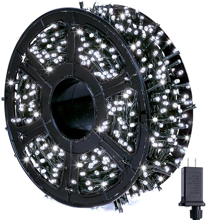 JMEXSUSS 800 LED White Christmas Lights Outdoor 272ft 8 Modes Christmas Tree Lights Green Wire Waterproof Led Christmas String Lights for Outside Indoor Xmas Party Tree Decor