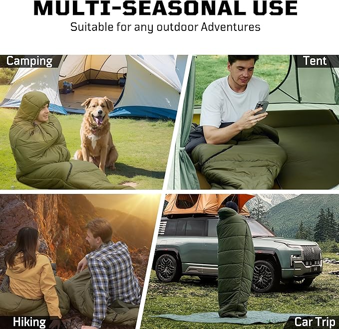Mummy Sleeping Bag for Adults 25℉-36℉ Cold Weather Backpacking Sleeping Bag Lightweight 3-4 Season Winter Camp Bag with Adjustable Hood &amp Compression Sack Machine Washable