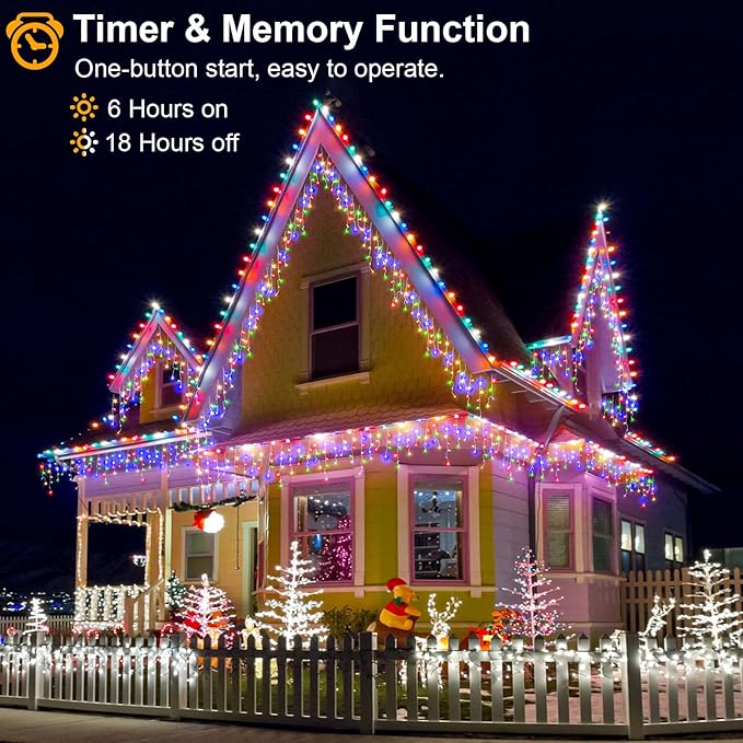 Icicle Christmas Lights Outdoor - 66ft 640 LED Icicle Lights for Outside with 120 Drops Waterproof Plug in Christmas Light with Timer for Party Holiday Wedding Christmas Decoration Multicolor
