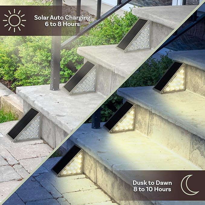 Solar Step Lights for Outside 6-Pack - LED Solar Stair Lights Outdoor Waterproof IP67 Outdoor Lighting for Walkways Deck Front Door Entryway Garden Pathways or Porch by Pure Garden
