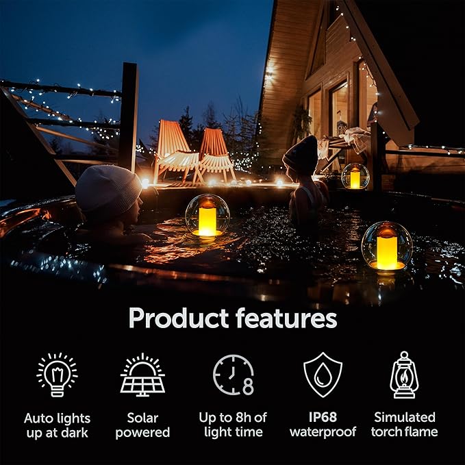 VISOFO Floating Lights Solar Powered Globes for Pool Pond Patio &amp Hot Tub – Outdoor Lanterns Look Like Candles or Torches Fun Decorations &amp Cool Gifts for Adults Pool Toys &amp Must-Have
