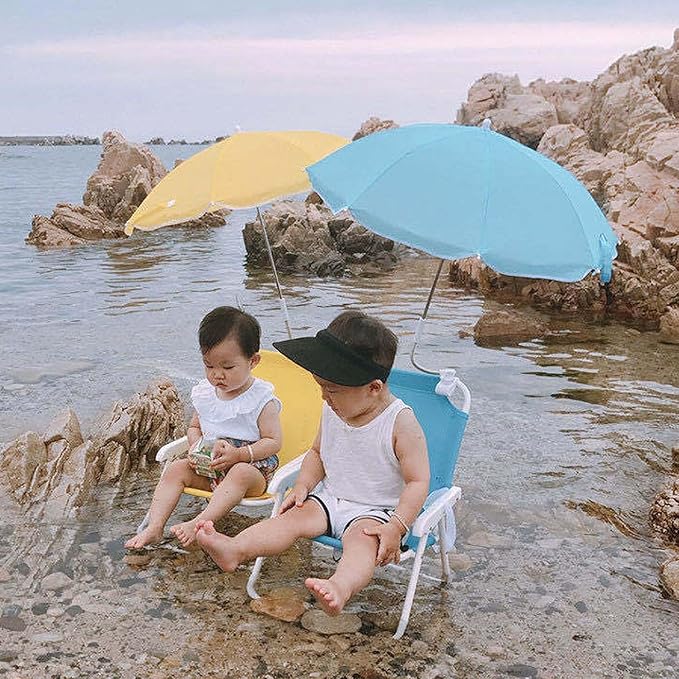 Low Beach Chair with Sun Umbrella Folding Camping Chair with Canopy Shade for Kids Adults Portable Children Camping Chairs Lawn Chair with Umbrella for Picnics Vacations