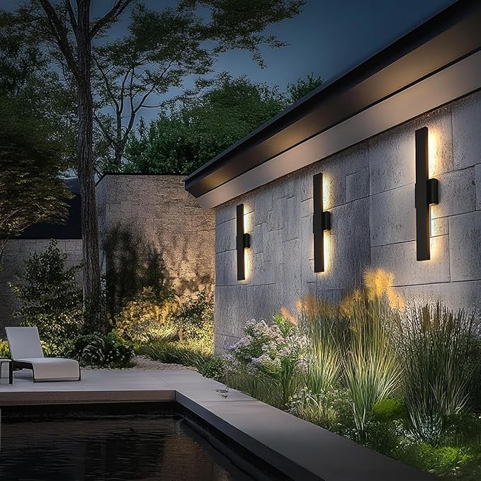 23.6inch Long Outdoor Modern LED Wall Light24W Waterproof IP65 Warm White Led Wall Mount Lighting Fixture Black Outdoor Wall Sconces Outside Lights for House Garage Front Door Patio 2Pack