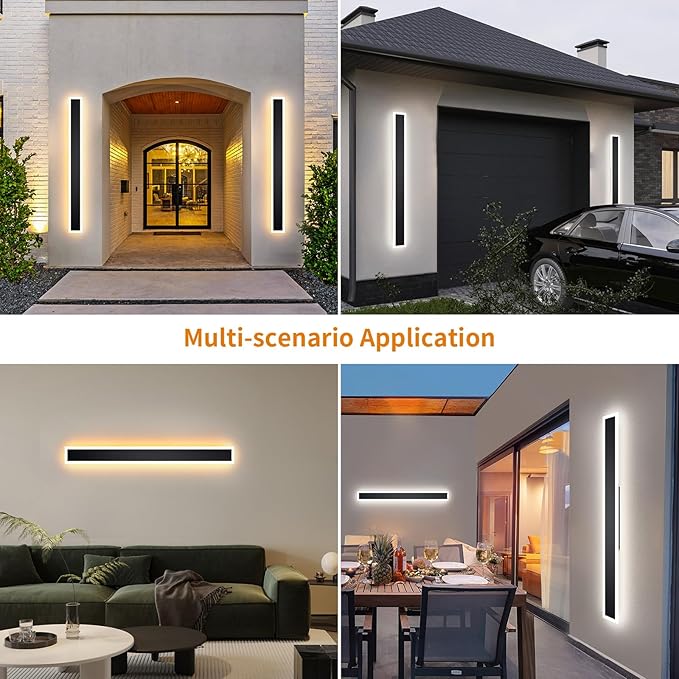 2 Pcs Modern Outdoor Wall Lights 39.4inch Dimmable 3000K-6000K with Remote Control Waterproof IP65 Exterior Long Wall Sconce for House Garage Patio