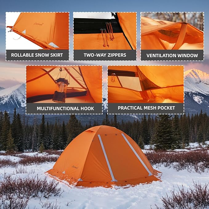 Clostnature Lightweight Backpacking Tent - 1/2 Person 4 Season Ultralight Waterproof Camping Tent Large Size Easy Setup Tent for Winter Cold Weather Family Outdoor Hiking and Mountaineering