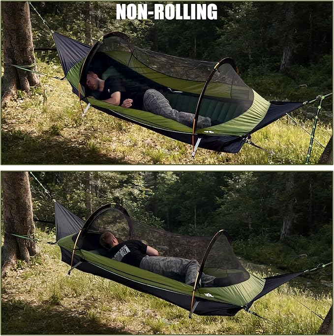 Night Cat Flat Lay Hammock Tent with Mosquito Net Waterproof Rainfly for 1 Person Backpacking Hiking Camping Lightweight 330LBS 87x28x19in