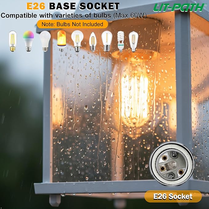 LIT-PaTH Dusk to Dawn Outdoor Wall Lantern Wall Sconce Waterproof Porch Lighting Fixture E26 Base Aluminum Housing with Glass Shade 1-Pack White