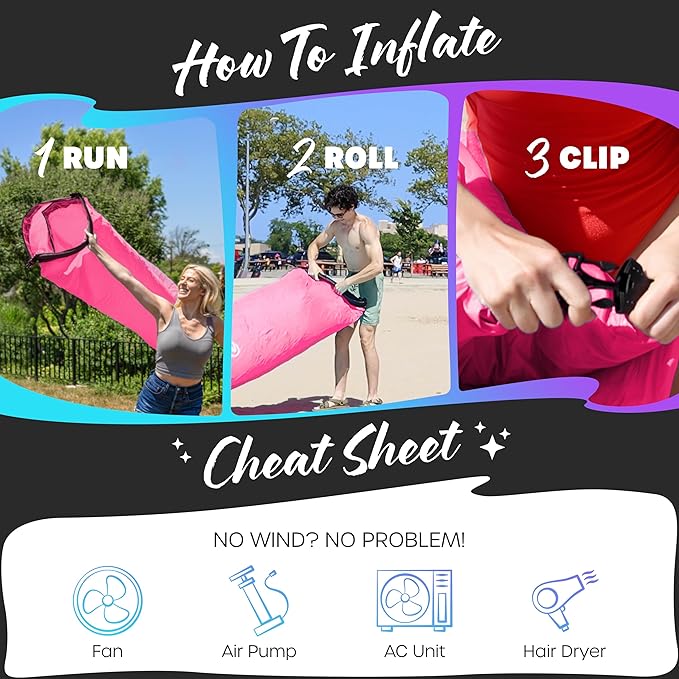 Nevlers 450Lbs Cap Outdoor Inflatable Couch for Camping in Pink | Tough 210T Polyester Air Chair Inflatable Lounger | Inflatable Chairs for Movie Night Hiking Travel Beach Chair &amp Portable Hammo