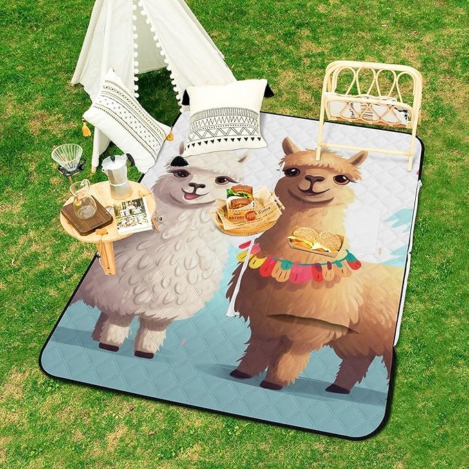 Zipper Llama Alpaca Style Picnic Mat Suitable for Travel Camping Park Or Home Use