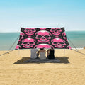 ALAZA Pink Skull Stars &amp Polka Dots Beach Tent Sun Shelter UPF50+ Protection Beach Shade Canopy w/ 4 Sandbags for Outdoor Camping Fishing Backyard Fun Picnic 10x9 ft