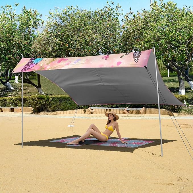 ALAZA Beautiful Cats Rose Kitten Beach Tent Sun Shelter UPF50+ Protection Beach Shade Canopy w/ 4 Sandbags for Outdoor Camping Fishing Backyard Fun Picnic 10x9 ft