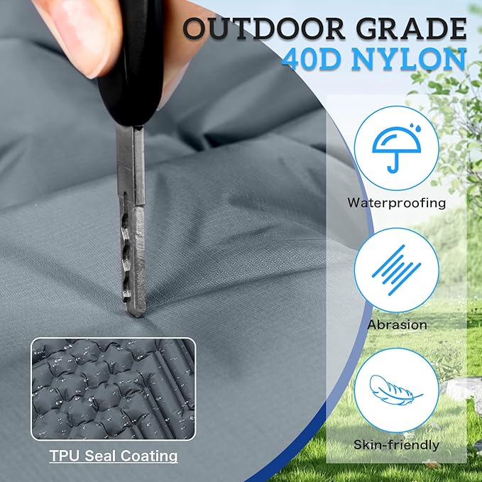 Camping Sleeping Pad Inflatable Ultralight Camping Mat with Pillow Built-in Foot Pump Air Mat for Traveling Tent Camping Hiking Backpacking (Gray)