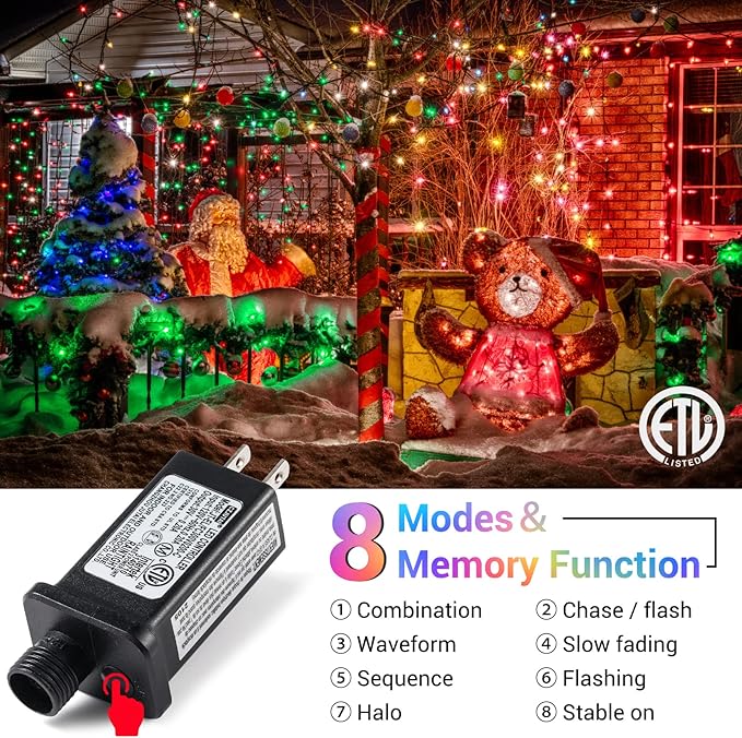 Quntis 82ft 1000 LED Cluster Christmas Lights - Dark Green Wire Christmas Tree Lights - 8 Modes Outdoor Waterproof Christmas String Lights Plug in for Holiday Wedding Party Home Decor Multicolor