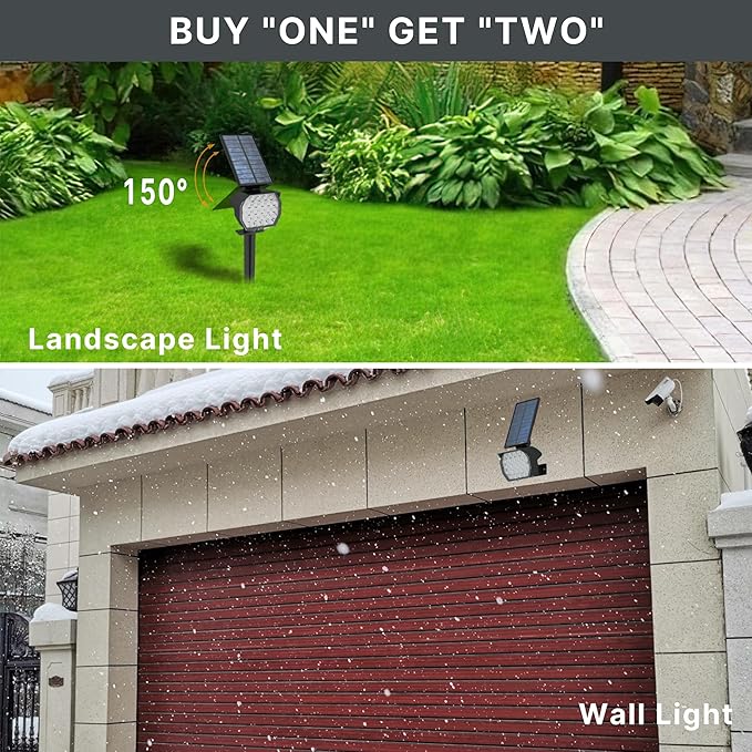 23 LED Solar Spot Lights Outdoor Waterproof 2 Pack Solar Lights with Optical Lenses 3 Brightness Spotlight Landscape Lighting Auto ON/Off Outdoor Solar Lights for Yard Garden Lawn White Light