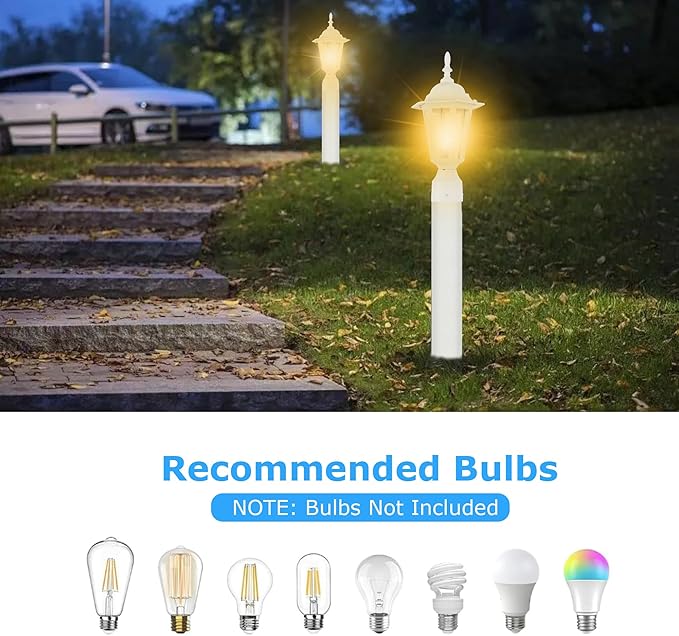 LIT-PaTH 16 Inch Outdoor Lamp Post Light Fixture Exterior Pole Lantern with Clear Glass Hardwired Aluminum Post Lighting for Driveway Garden Yard White 2-Pack