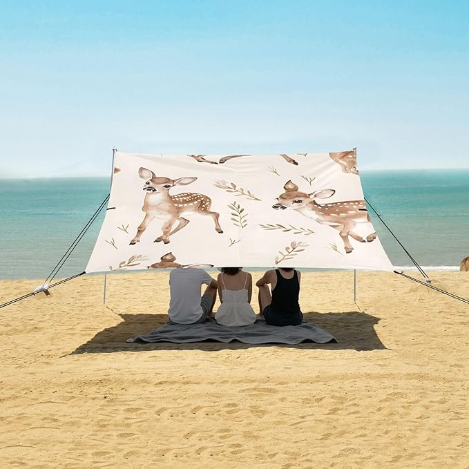 Deer Camping Sun Shelter Beach Tent Portable Beach Sun Shade Outdoor Canopy for Camping Trips Fishing Picnic