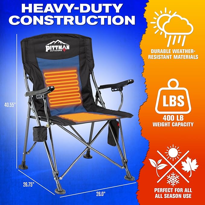 Pittman - Heated Camping Chair for Adults - The Perfect Heated Chairs for Outdoor Sports or Elevating Your Campsite. Heated Folding Chair Keeps You Warm on Cool Nights - Batteries Not Included