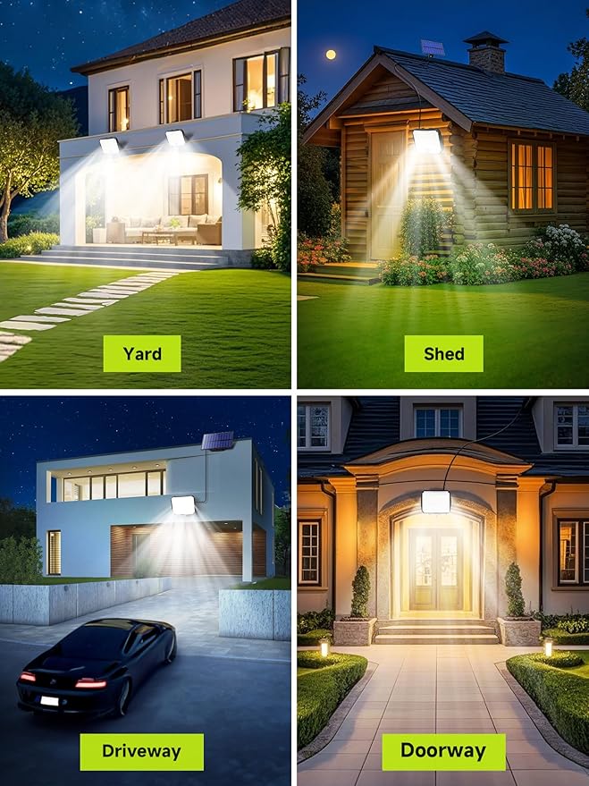 PIKOY Solar Motion Lights Outdoor Waterproof [Upgraded 318LED/33FT/5 Modes] Solar Security LightsRemote+IP65 Solares Lamparas Solares para Exteriores Grandes Sin Sensor De Movimiento 2 Pack