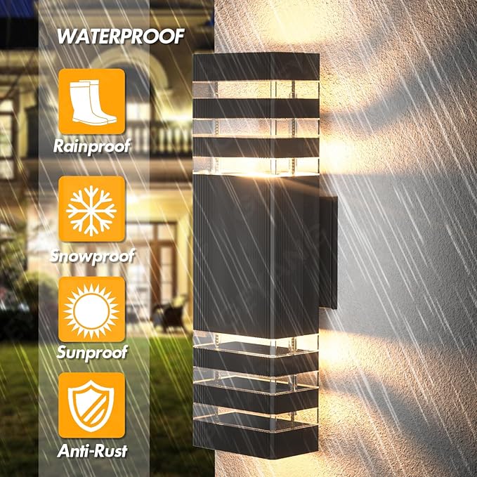 GEYANG Outdoor Wall Light Modern: Waterproof Up Down Lighting 14W 3000K - Aluminum Exterior Sconce - Front Porch Entryway Lamp - Patio House Fixture - House Lighting - 1 Pack