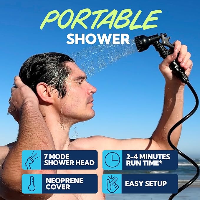 SUN NINJA Beach Changing Mat Bundle with Portable Camping Shower and Turkish Beach Towel (3 Items) - Sand-Free Quick-Dry Lightweight &amp Convenient
