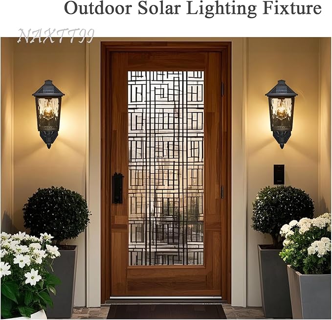 Solar Outdoor Wall Lights 15 Inch Height Dusk to Dawn Solar Sconce Lights Outdoor with Remote Control Black Exterior Porch Lights Wall Mount for House Porch Yard Hallway and Garage