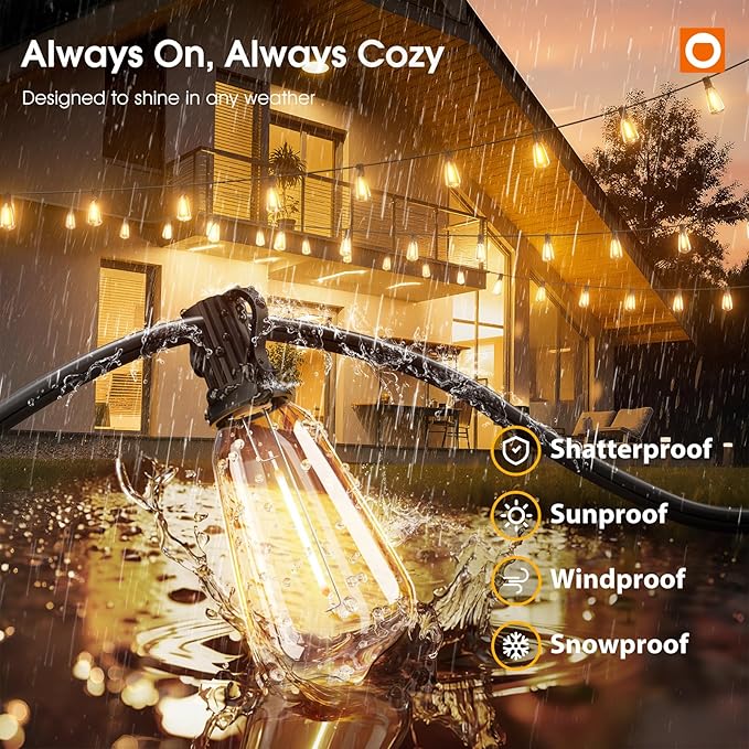 addlon 200FT(50FT*4) Outdoor String Lights with RemoteWaterproof Patio Lights ETL Listed with Shatterproof Dimmable ST38 LED Bulbs Connectable Outdoor Lighting for Backyard Bistro Garden Bistro