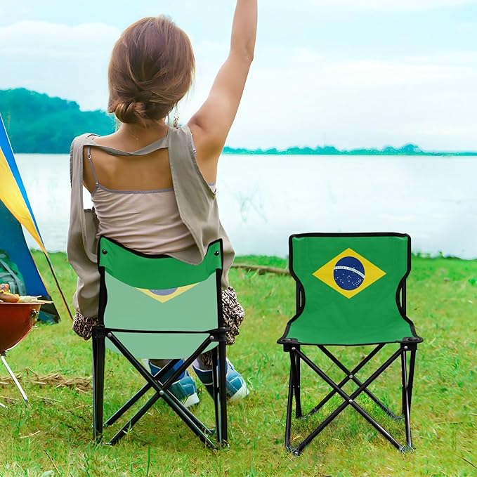 DOMIKING Brazilan Flag Kids' Portable Camping Chairs for Outdoor Beach Chair with Carry Bag Folding Chair for Events Garden Beach