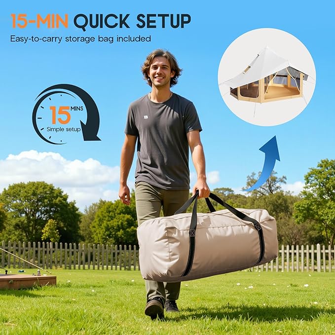 SPECRAFT Canvas Bell Yurt Tents &amp Inflatable Tent for Camping Waterproof Glamping Tent with Stove Jack Breathable Mesh Snowproofing Spacious 4-Season Family Shelter for Outdoor Camping Partie