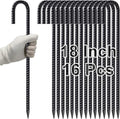 VVOKGO Rebar Stakes 18 Inch J Hook Heavy Duty Ground Anchors (16-Pack) 3/8 Diameter Metal Steel Extra Long Fence Stakes with Chisel Point End for Greenhouse Gazebo Carport Camping Tents Black