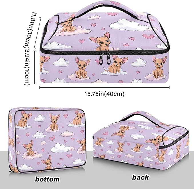 Casserole Carrier Pattern Dogs and HeartsInsulated Casserole Carrier for Hot or Cold Food Thermal Lunch Tote for Potluck Parties Picnic Beach Fits 9 x 13 Inches Baking Dish