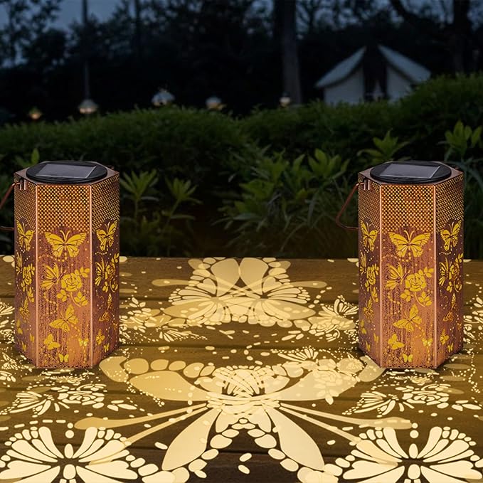 Mothers Day Gifts for Mom Grandma - Birthday Gifts for Women 2 Pack Butterfly Solar Lanterns Outdoor Waterproof Butterflies Solar Lights Outdoor Hanging Garden Decor for Outside