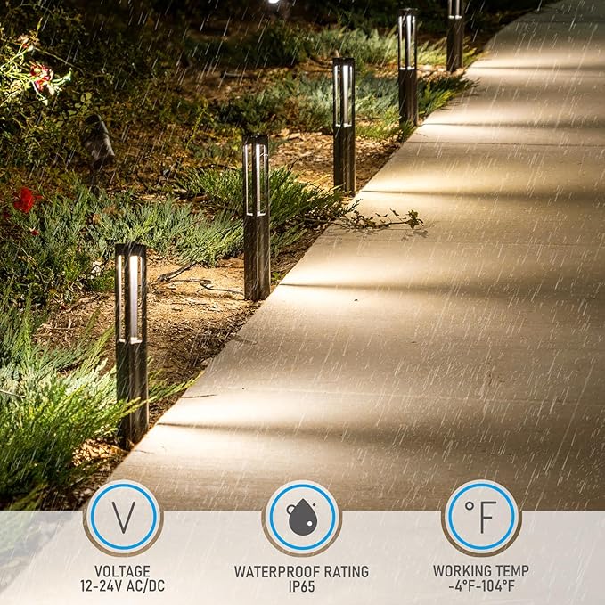 LEONLITE 5CCT 10-Pack Low Voltage Landscape Pathway Lights Update 1800K2700K3000K4000K5000K Selectable LED Bollard Path Light 3W Outdoor Landscape Lighting for Driveway Aluminum 12-24V ETL IP65