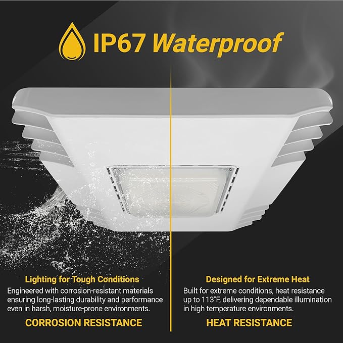 NUWATT 150W Waterproof LED Canopy Lights for Gas Station 4000K/5000K Selectable 21250LM Dimmable 120-277V IP67 Rated Indoor &amp Outdoor LED Parking Garage Lighting or Light for Carport
