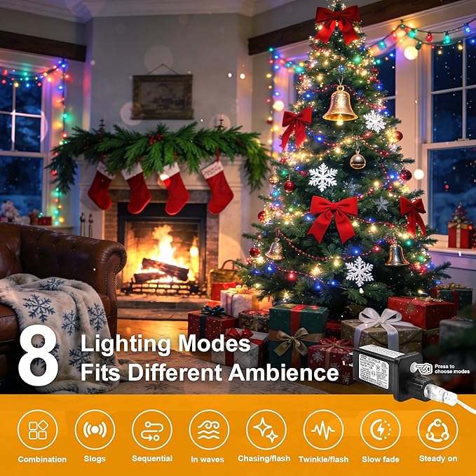 Xmas Lights String Lights 500 LED 165feet 8 Modes Plug in String Lights 30V Fairy Lights Home Garden Party Wedding Xmas Tree Bedroom Window Curtain Decoration(Multicolor)