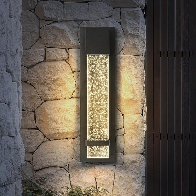 ASD LED 18 Bubble Glass Wall Light Fixture Outdoor &amp Indoor Seeded Sconce | 3CCT Waterproof Dimmable ETL Listed | 12W 500LM 3000-5000K 120V | Exterior Lantern Porch Lighting | Black