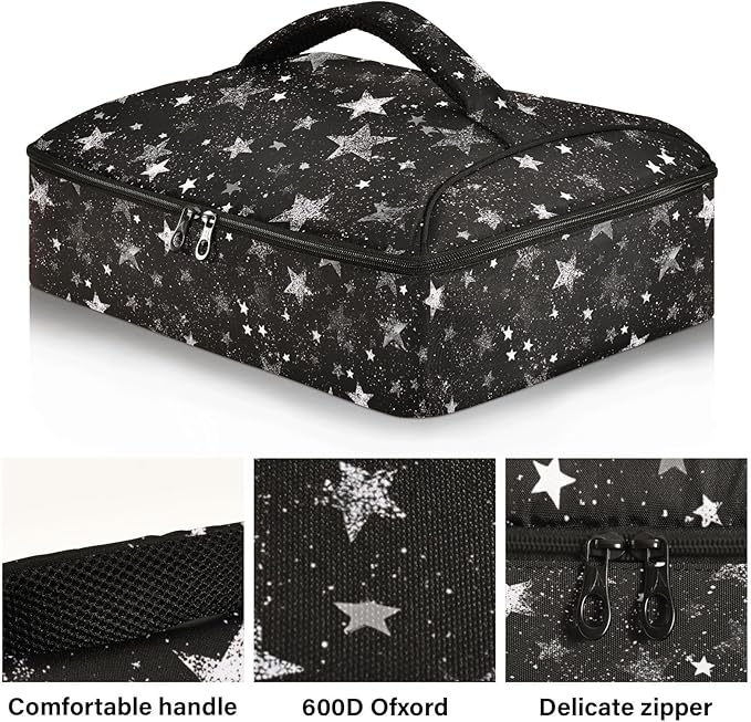 Casserole Carrier White Stars PatternInsulated Casserole Carrier for Hot or Cold Food Thermal Lunch Tote for Potluck Parties Picnic Beach Fits 9 x 13 Inches Baking Dish